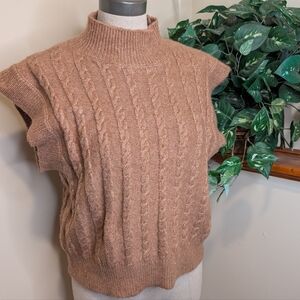 Cupcakes and Cashmere Cable Knit Sweater Vest – Size Small – Tan Camel Mock Neck